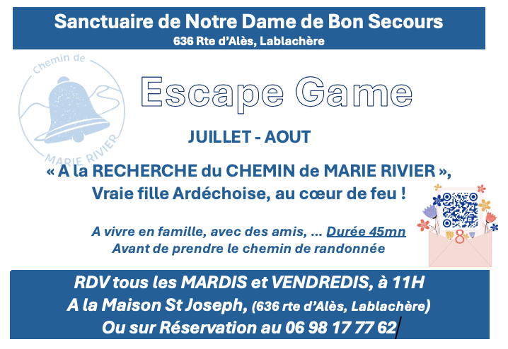 Escape Game : "A la découverte du Chemin perdu de Marie Rivier."