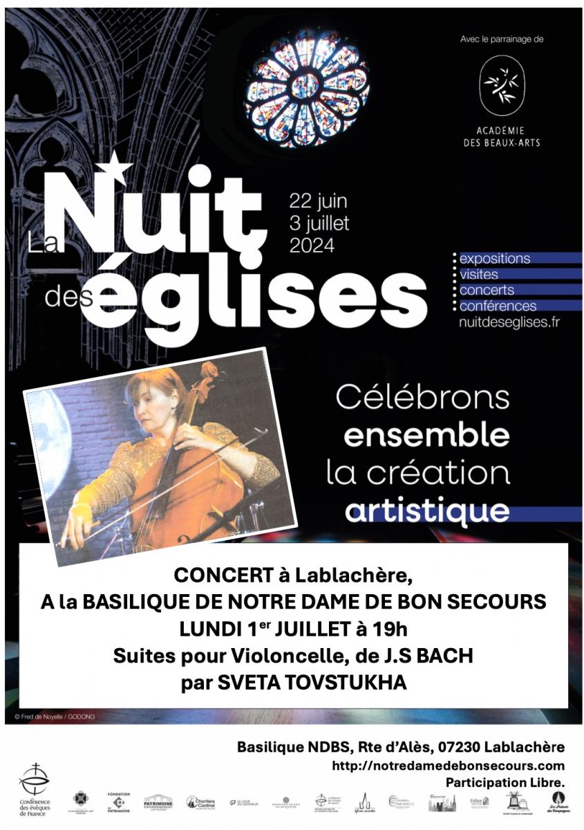 Dans le cadre de la nuit des églises ed.2024, un Concert de Bach, pour violoncelliste seul.