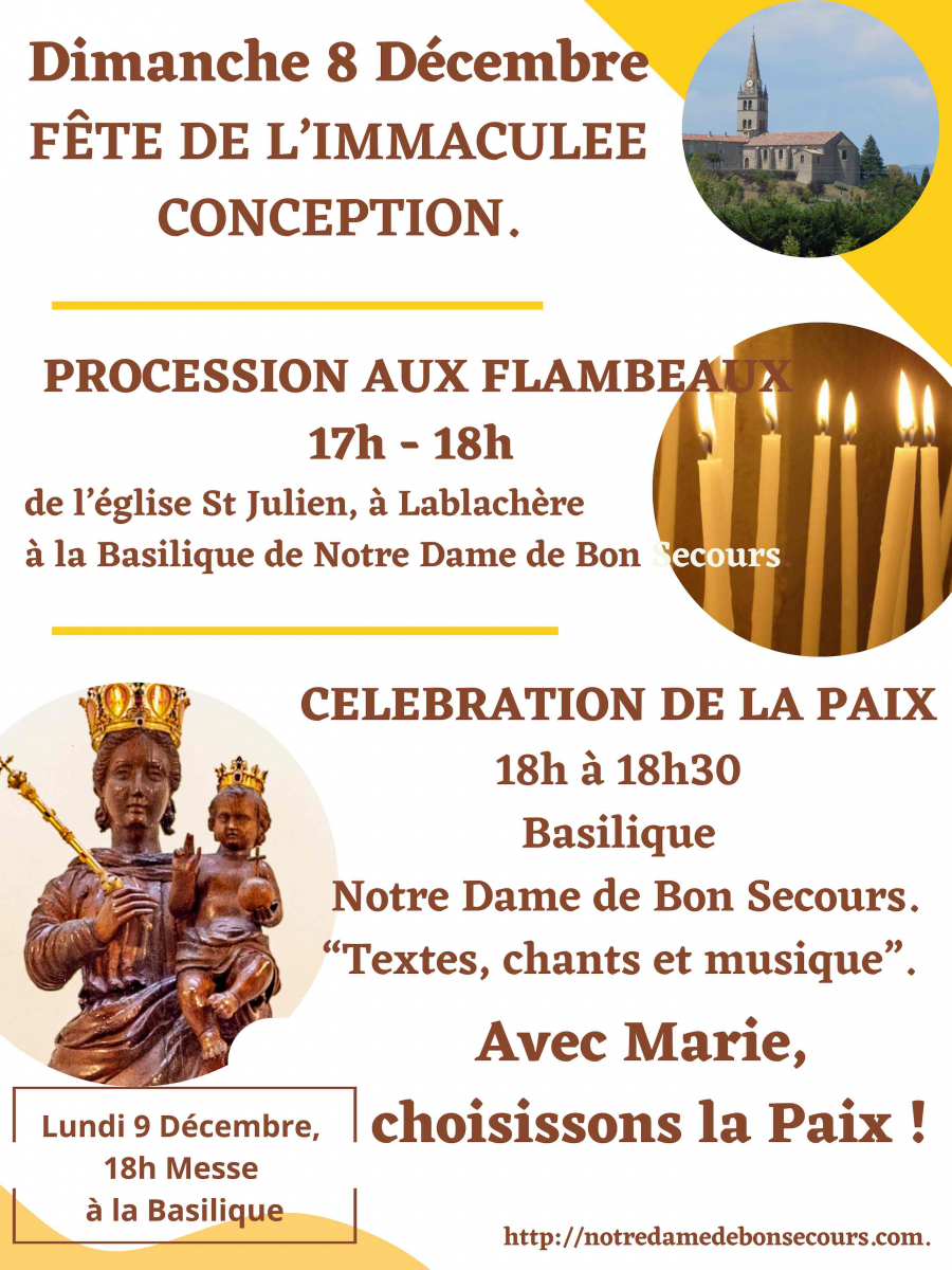 Dimanche 8 Décembre, Fête de l'Immaculée Conception