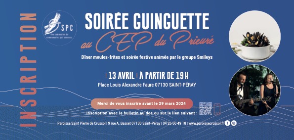 Samedi 13 avril 19h au CEP du Prieuré : Soirée Guinguette.