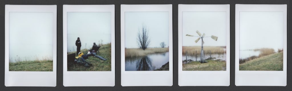 5 instax polaroids with landscapes in mist