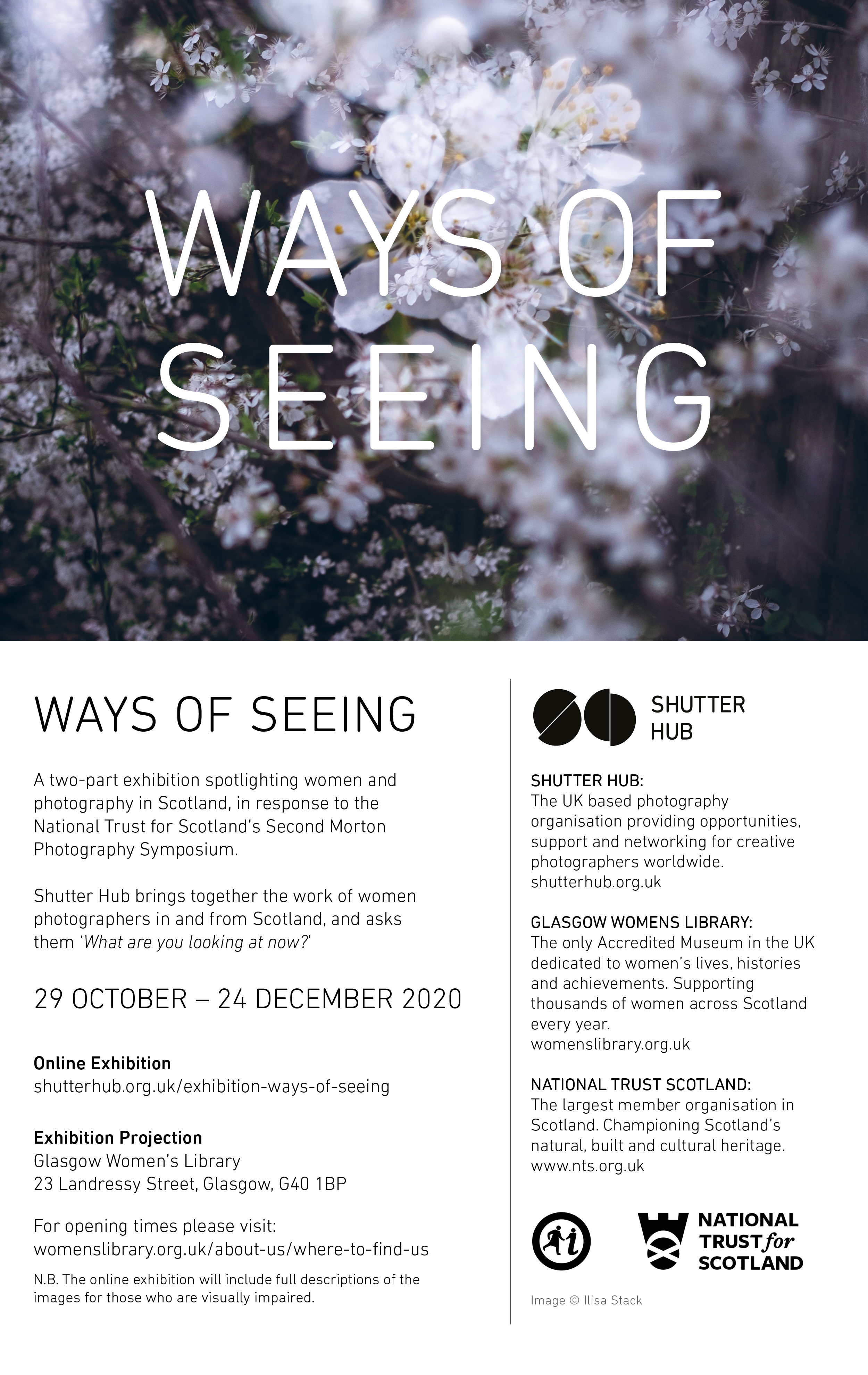 Ways of Seeing exhibition flyer with information about the online exhibition. The information is repeated in text-form on the blog post.
