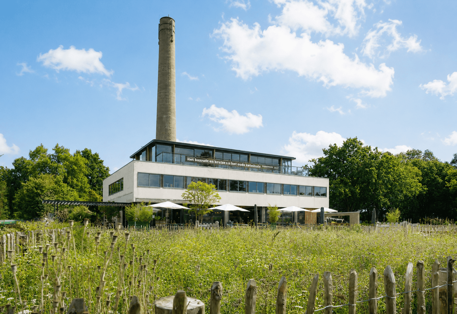 Neerstrijken met je hond op het terras van Parkhuis Amersfoort