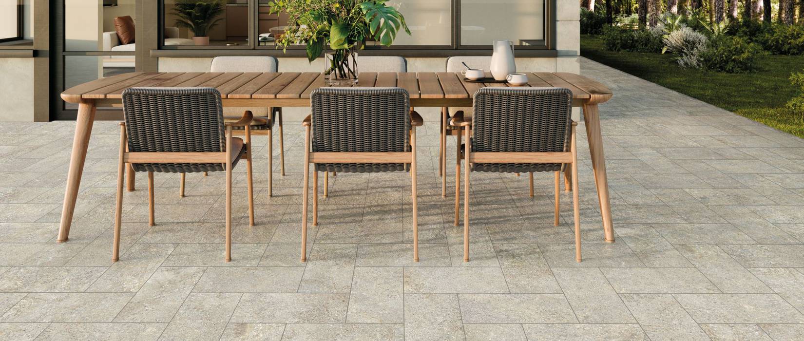 Stone effect tiles for outdoor floors