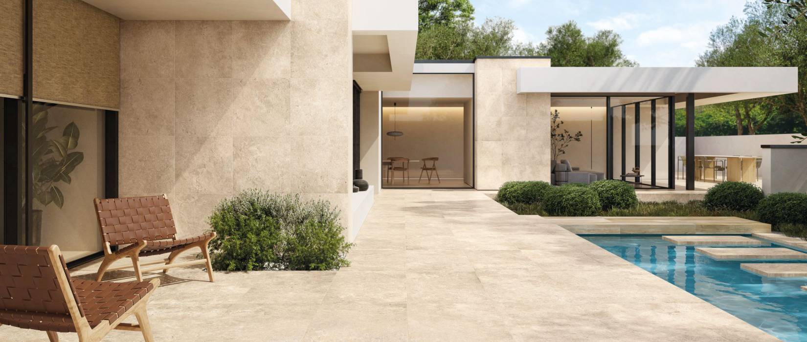 Stone effect tiles for outdoors
