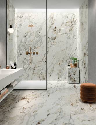 Marble effect stoneware tiles
