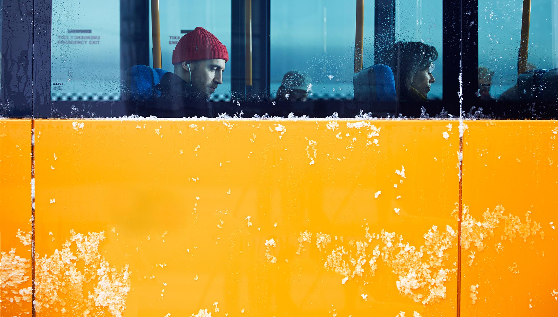 Airport bus in snowy North Iceland conditions connected with Akureyri Airport transport