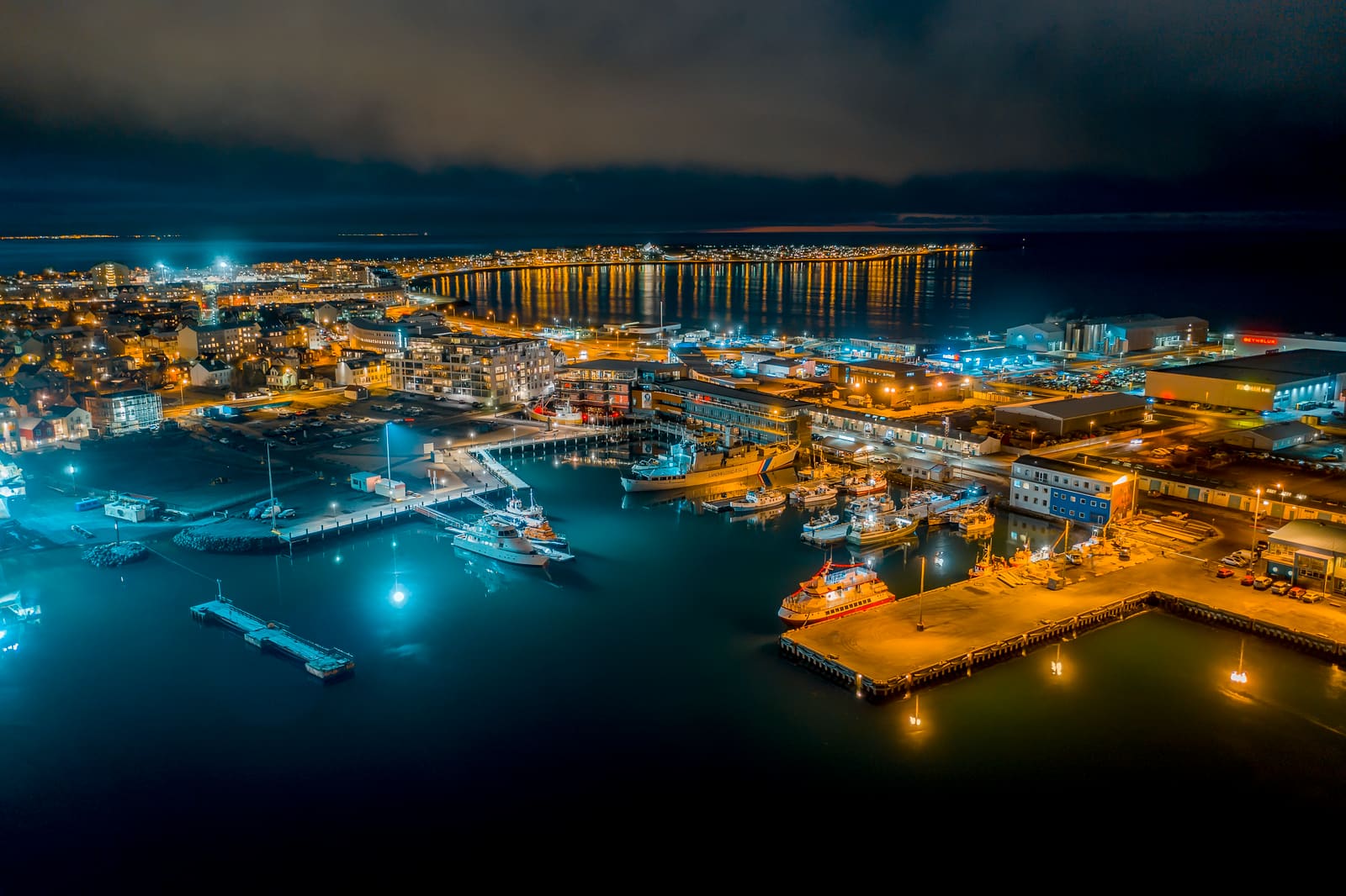 Aerial view of Reykjavík Old Harbour near the downtown walking area around Arnarhóll.