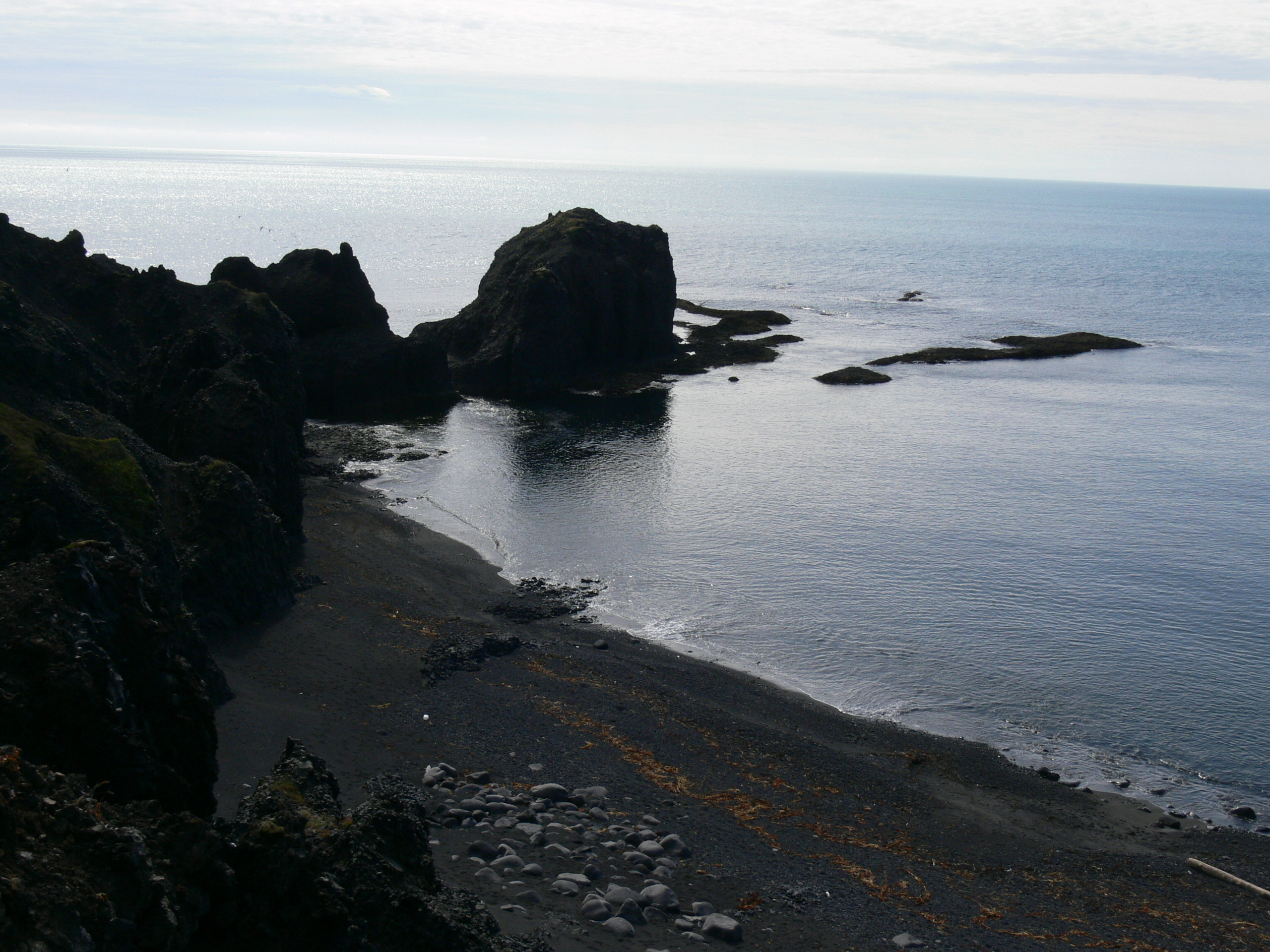 Dritvík Cove below dark lava cliffs on the Snæfellsnes coast.