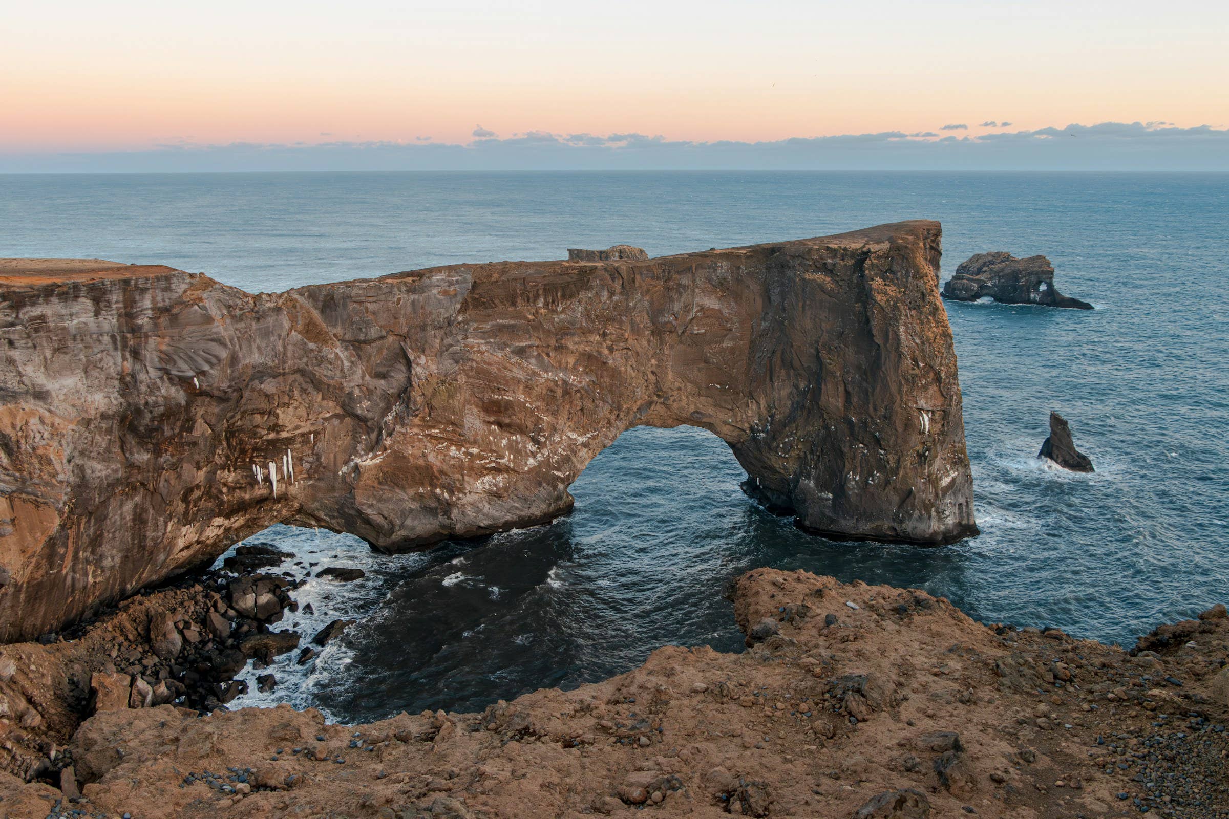 The Dyrhólaey sea arch below the lighthouse headland on Iceland’s South Coast.