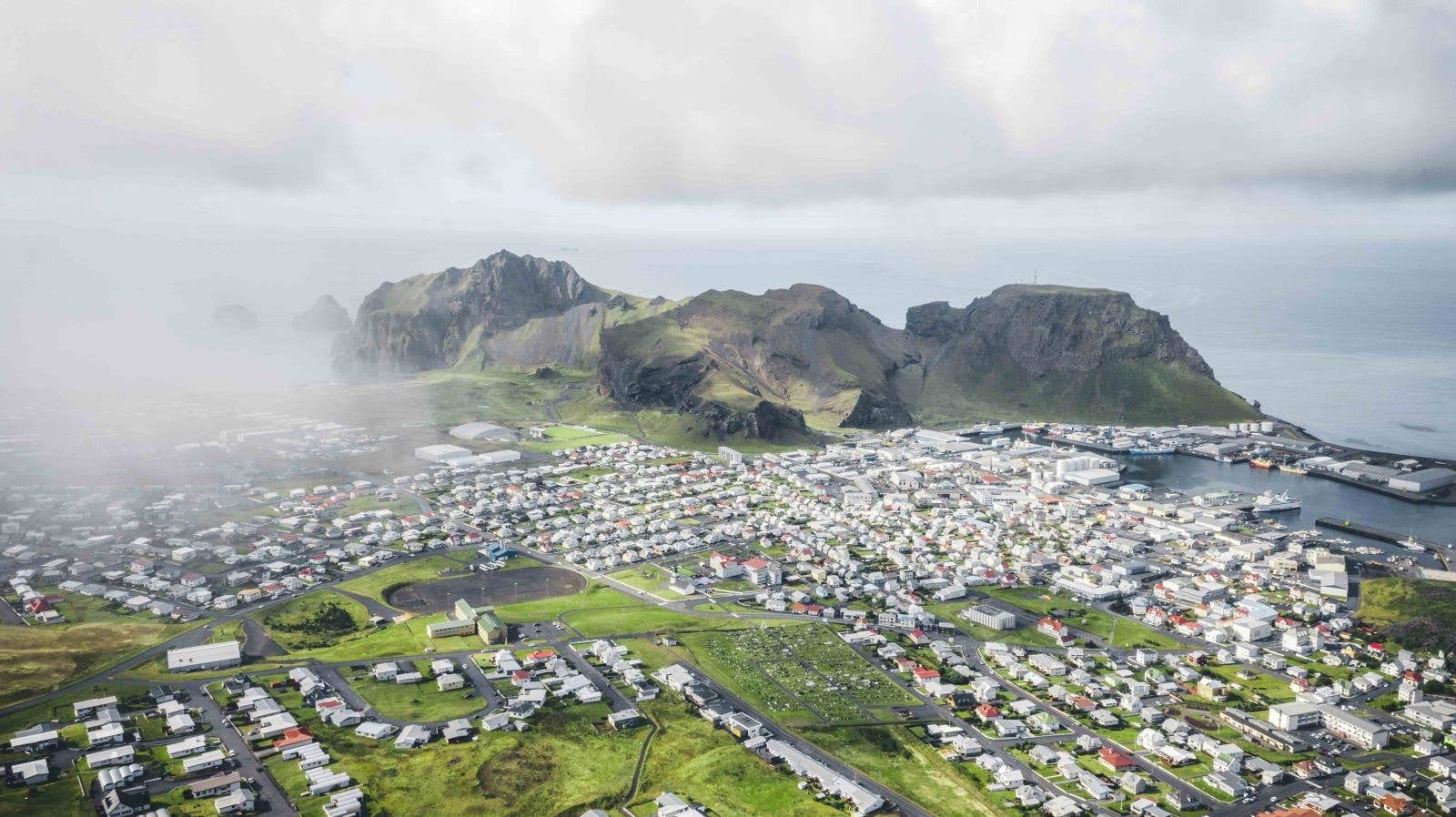 Heimaey and the Westman Islands coast seen across the water.