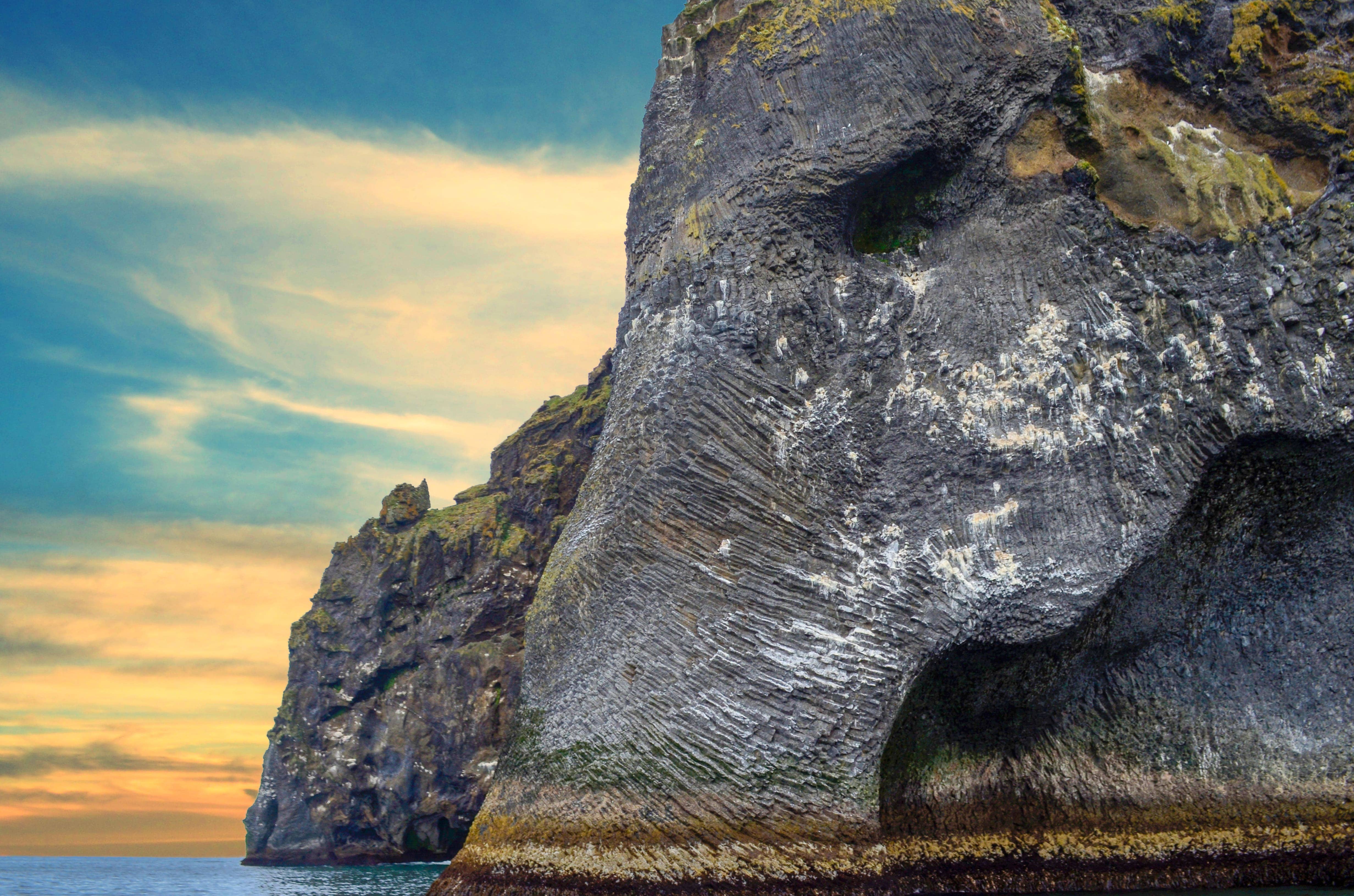 Elephant Rock sea cliff off Heimaey in the Westman Islands.