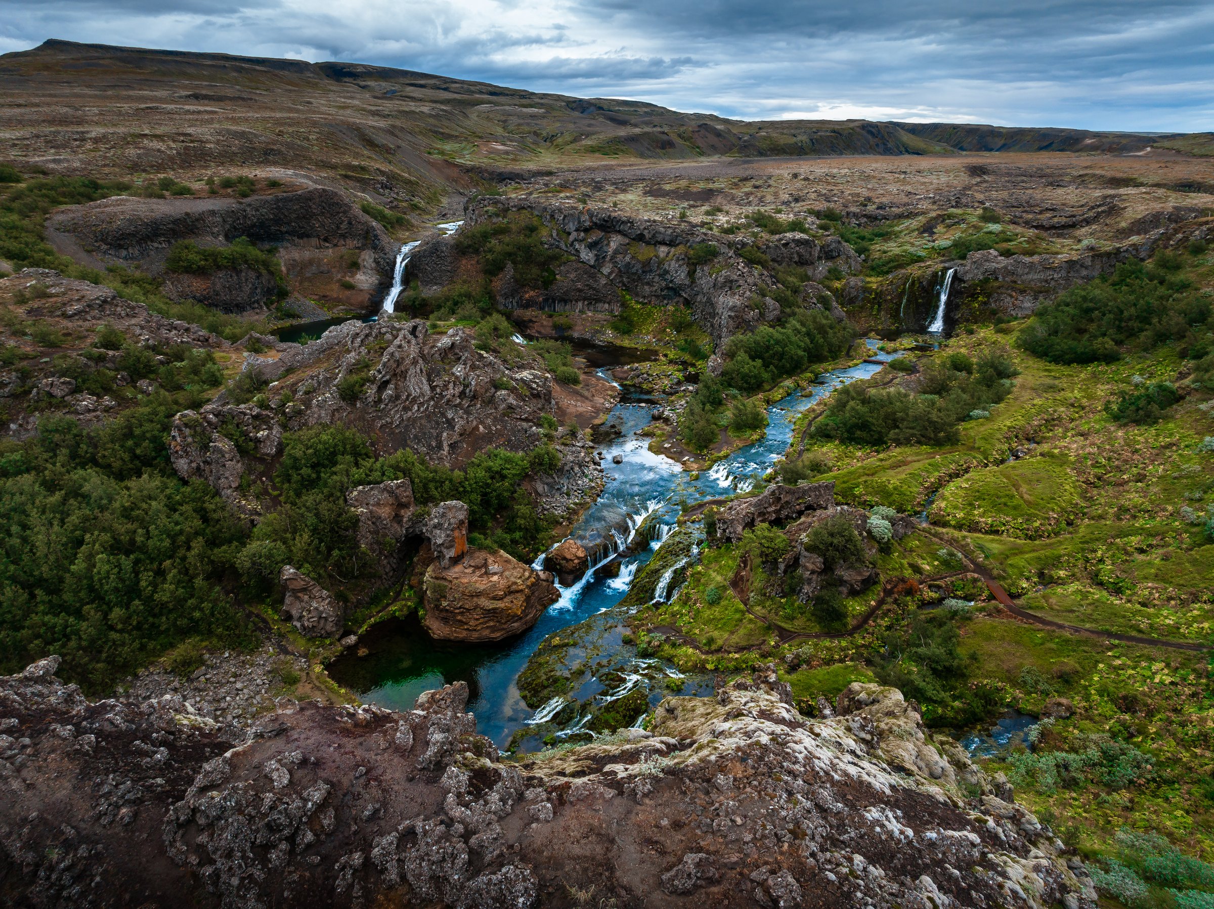 Gjáin gorge and small waterfalls in Þjórsárdalur near Hólaskógur.