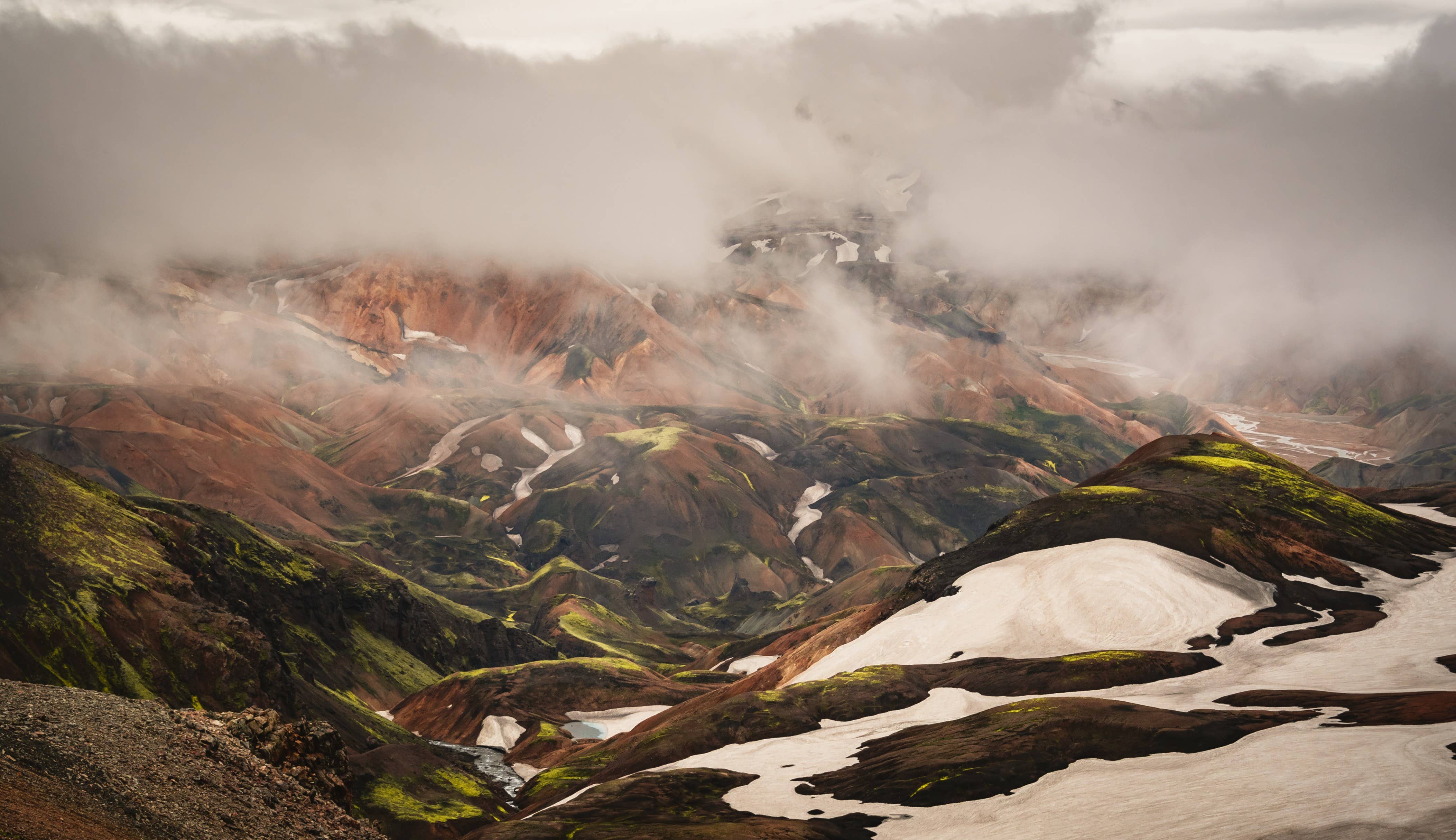 Rolling highland hills around Hrafntinnusker in the Fjallabak area.