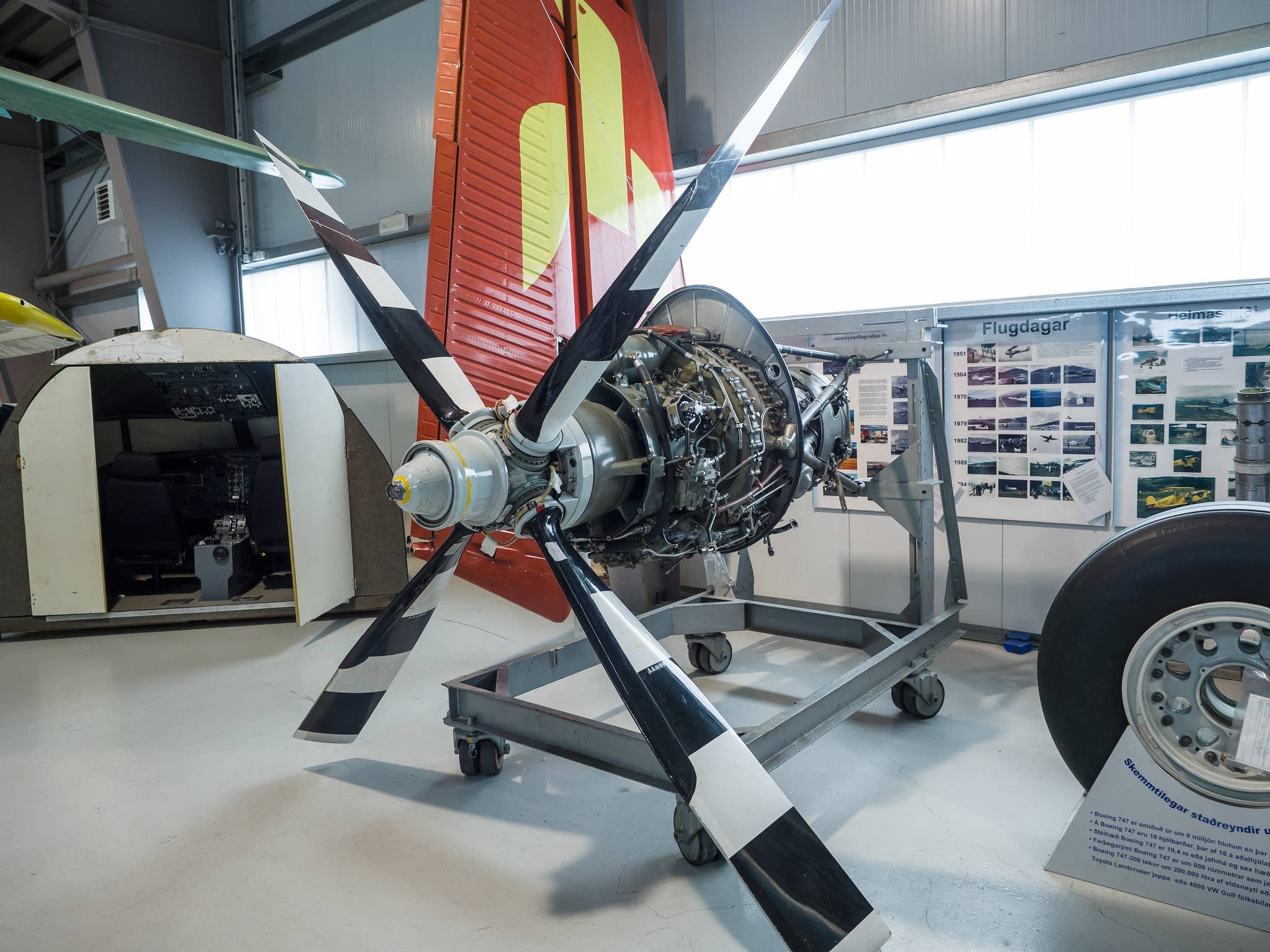 Aircraft propeller detail on display inside the Icelandic Aviation Museum in Akureyri.