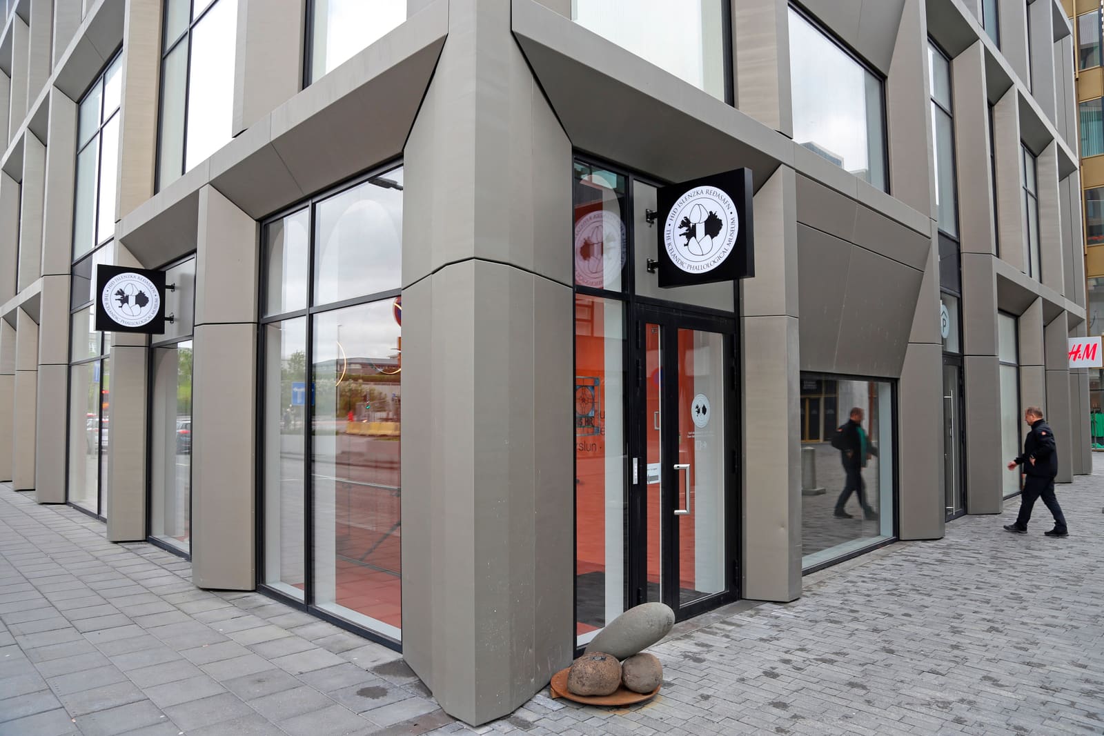 Exterior entrance signs for the Icelandic Phallological Museum at Hafnartorg in Reykjavík