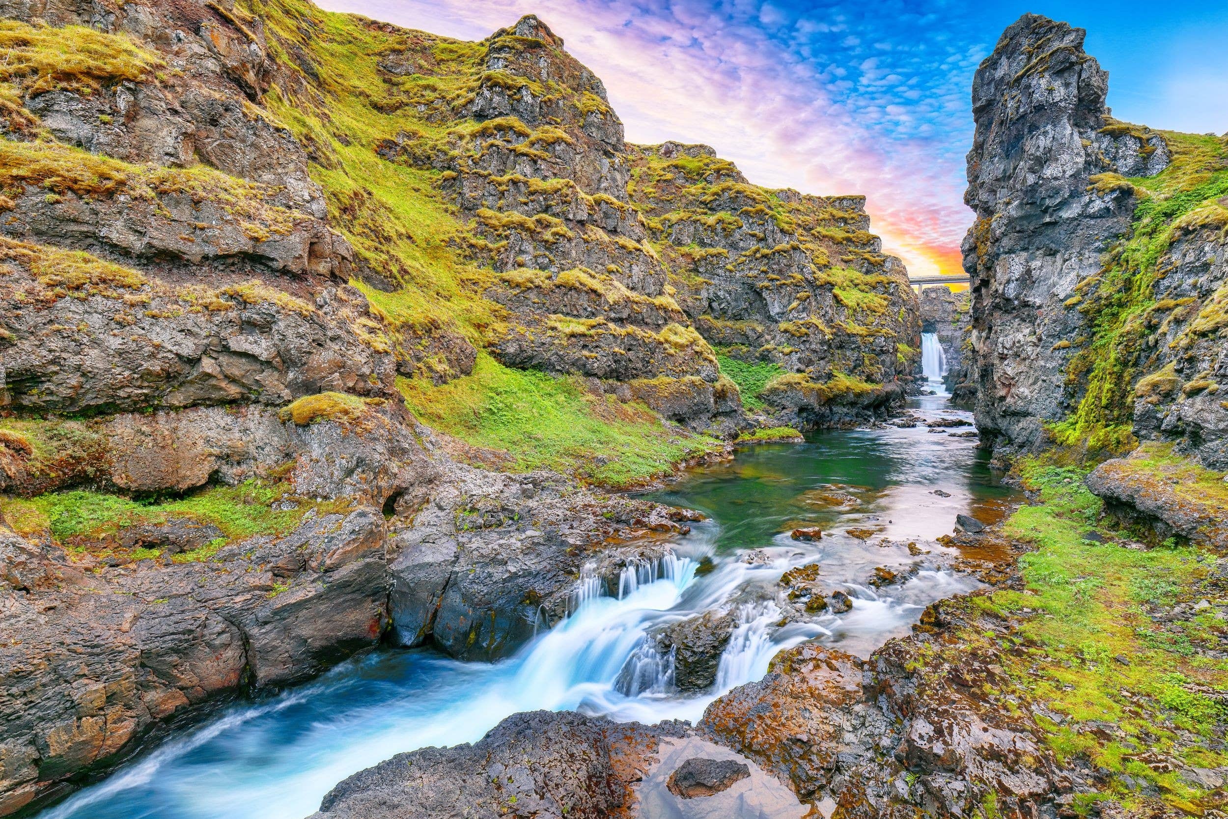 Kolugljúfur canyon and waterfall in North Iceland.