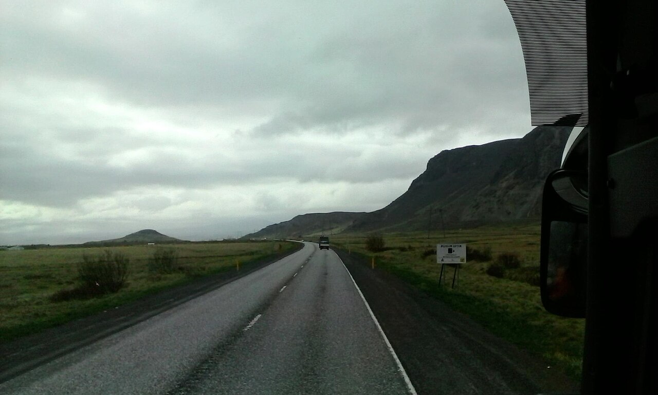 Rocky slopes and open terrain on Ingólfsfjall in South Iceland.