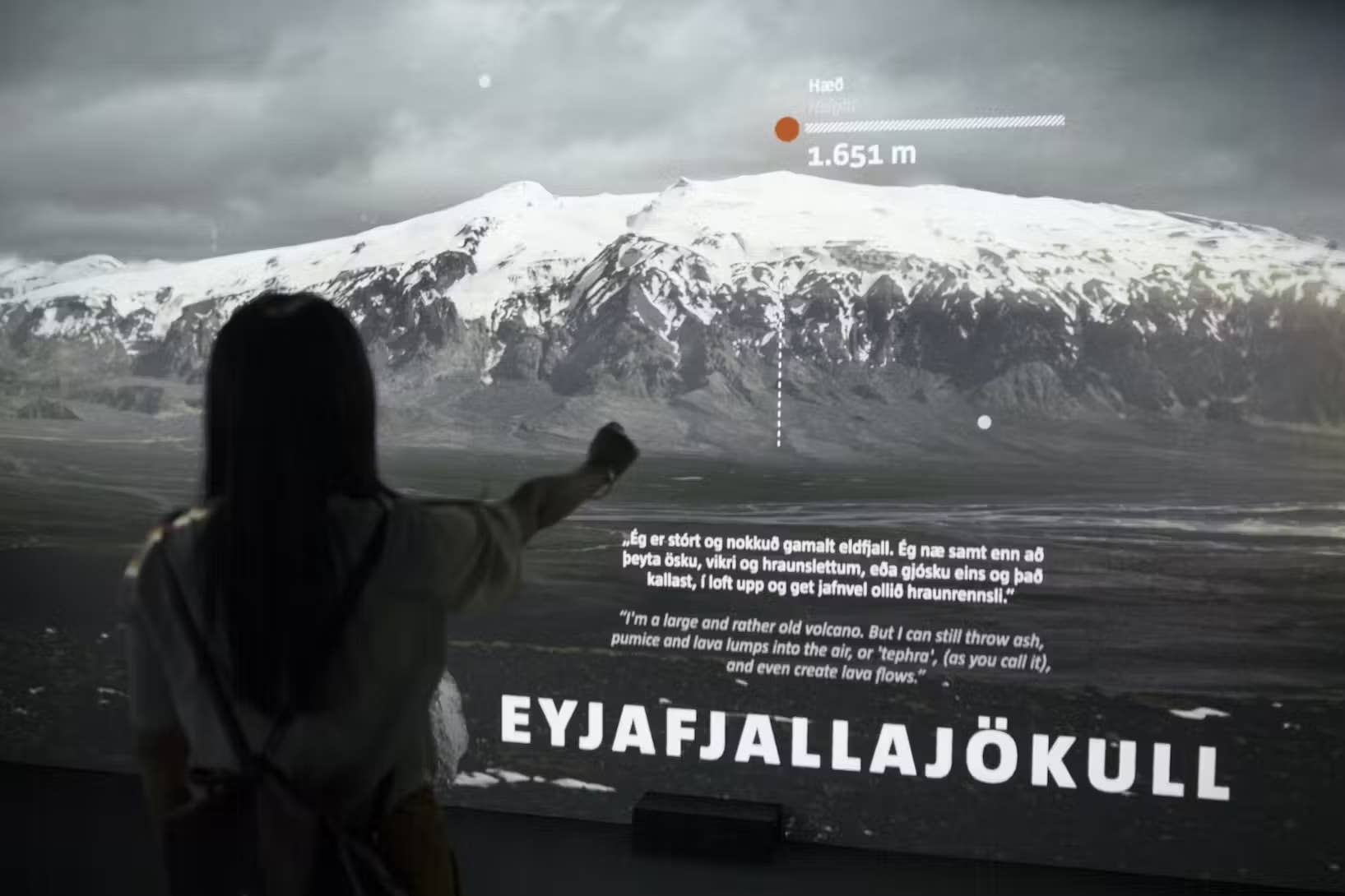 Interactive volcanic exhibit display inside LAVA Centre in Hvolsvöllur.