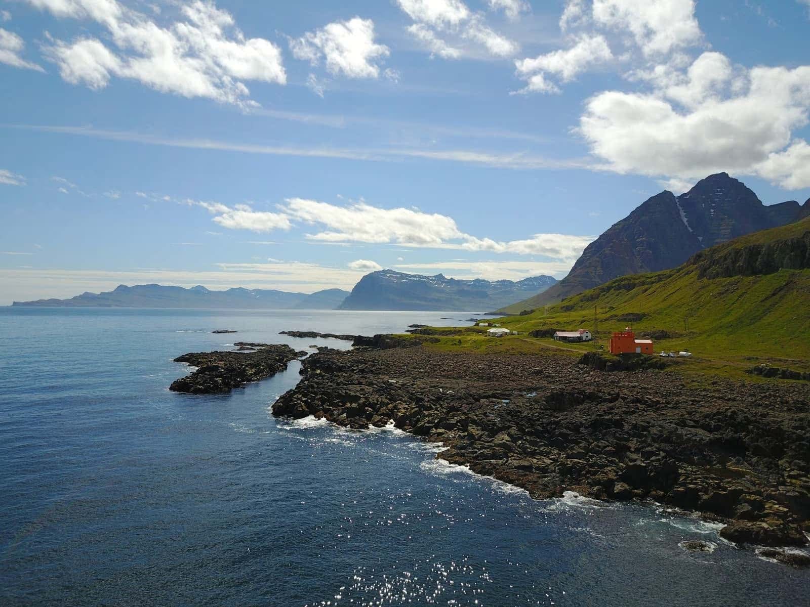 Dalatangaviti lighthouse on the outer Mjóifjörður headland in East Iceland.