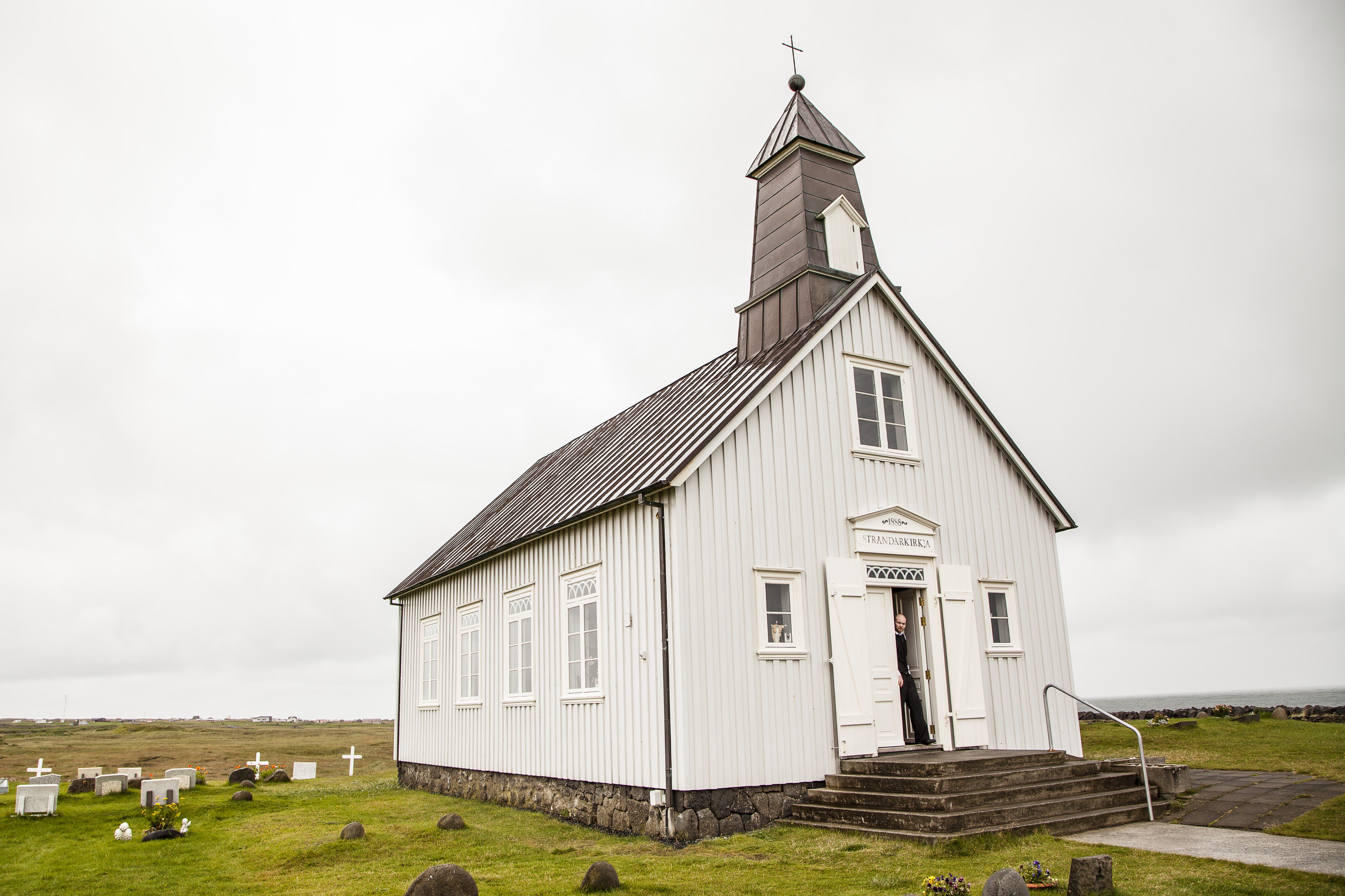 Strandarkirkja church standing near the exposed coast in western Ölfus