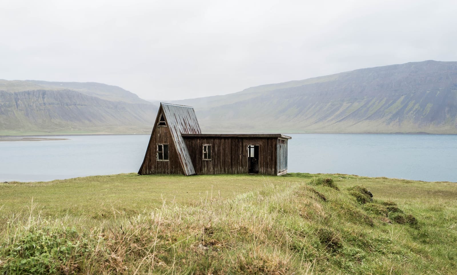 Ósvör Museum buildings on the Westfjords coast near Bolungarvík.