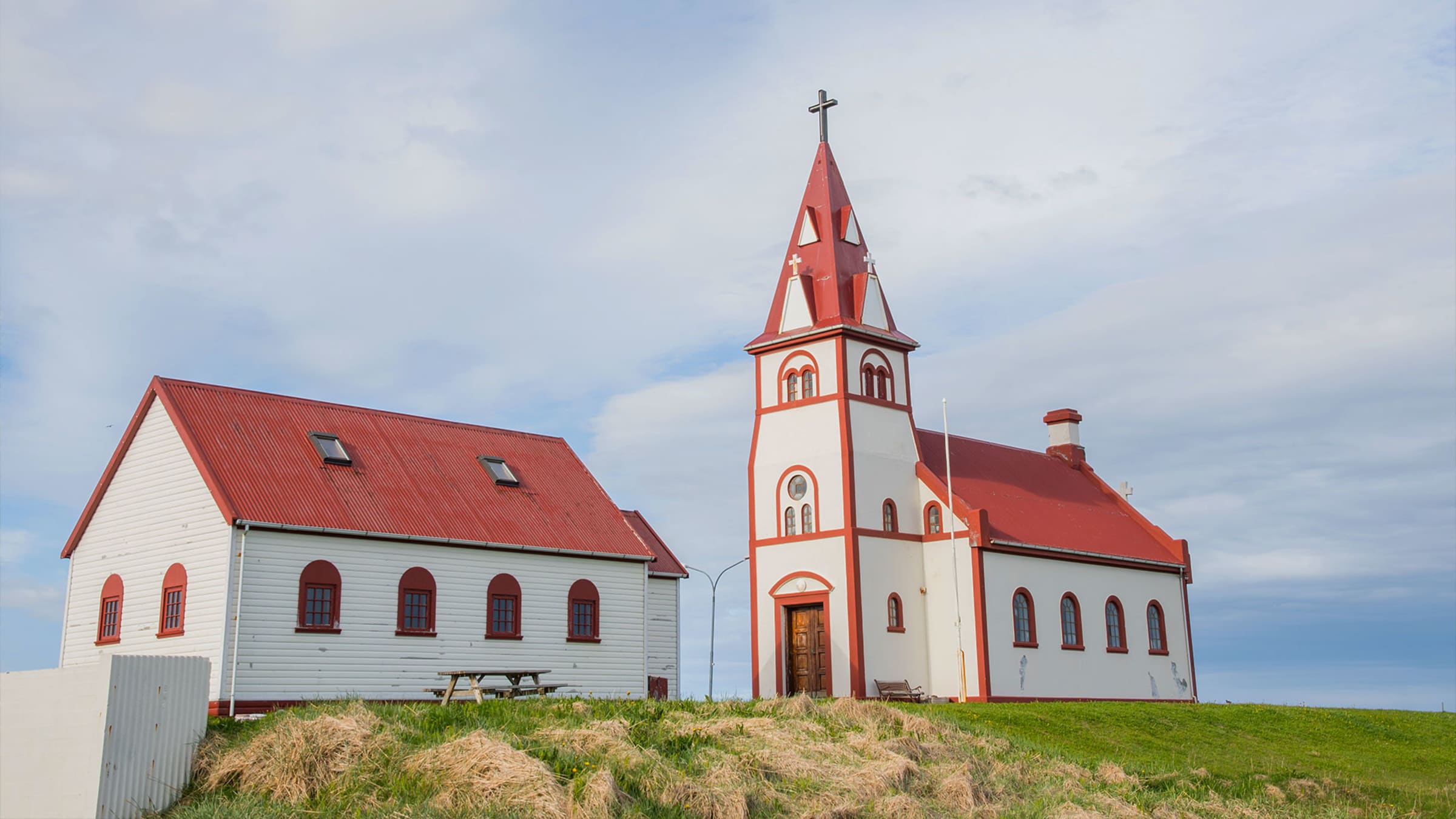 Raufarhöfn church and village buildings near the far northeast coast of Iceland.