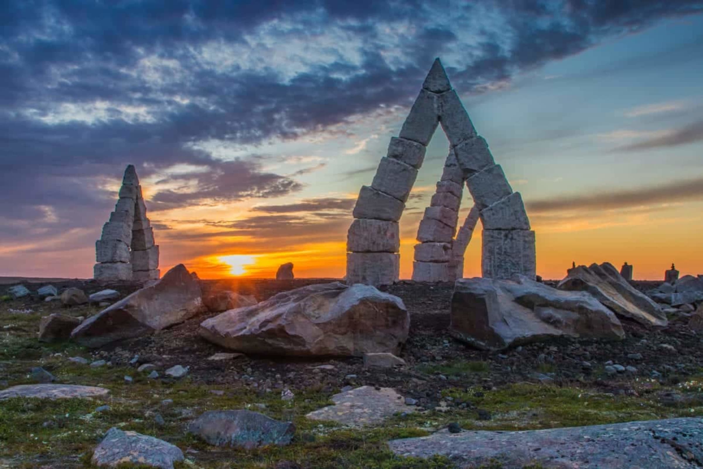 The Arctic Henge stone monument above Raufarhöfn in North Iceland.