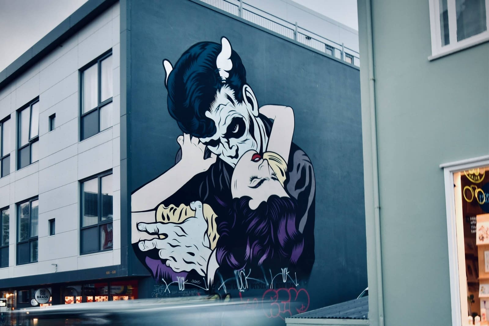 Vampire-themed street art mural in Reykjavik.