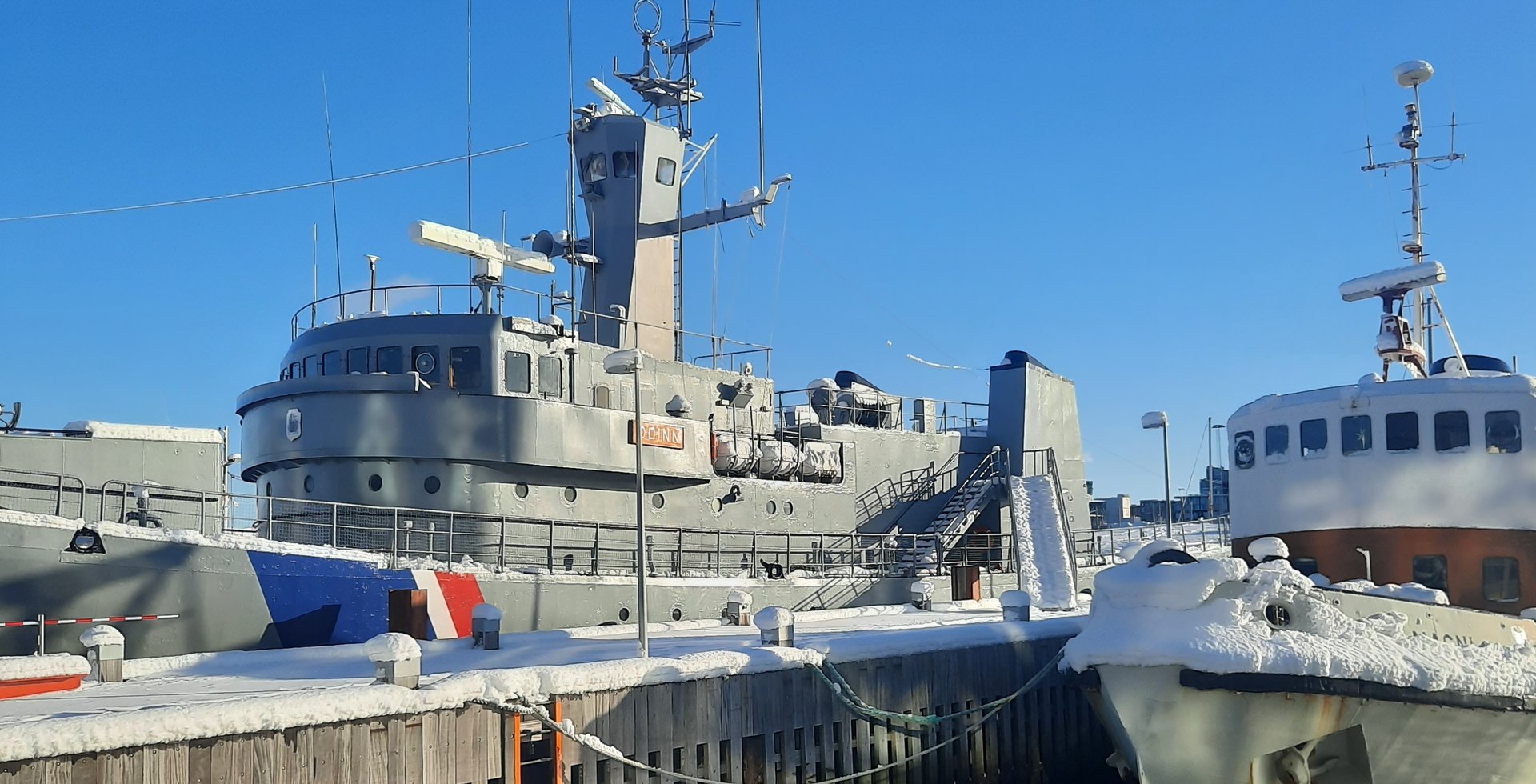 Coast Guard vessel Óðinn moored beside Reykjavík Maritime Museum