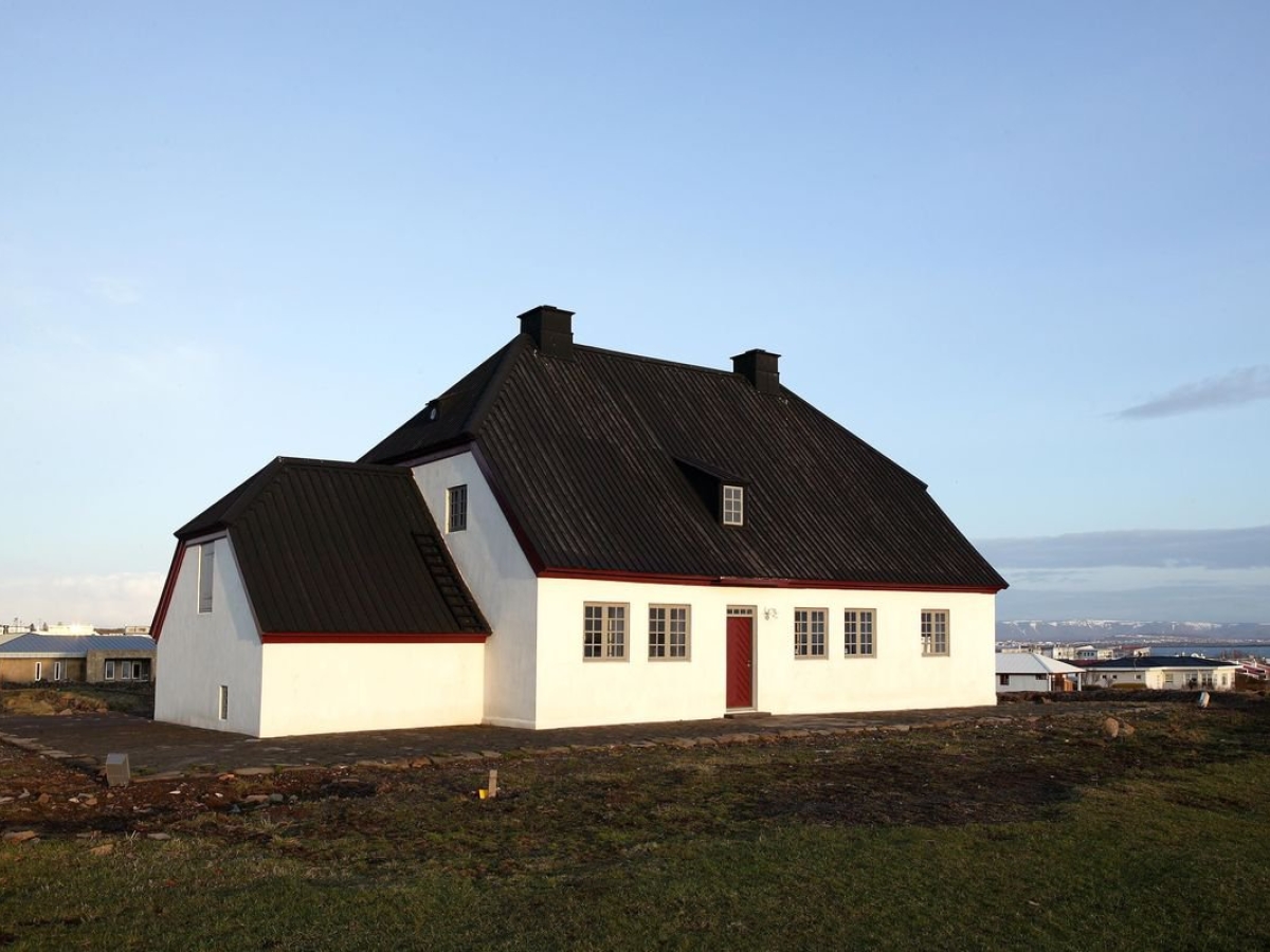Nesstofa white historic house on the Seltjarnarnes peninsula