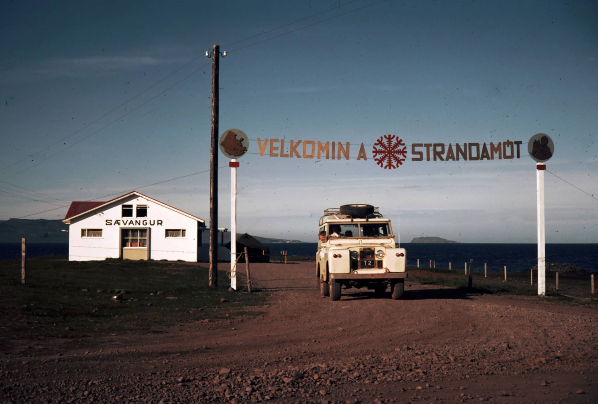 Sævangur building and Strandamót entrance beside the fjord in Strandir.