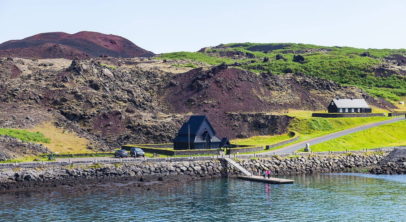 Skansinn and the Heimaey harbor area shaped by the 1973 lava landscape.