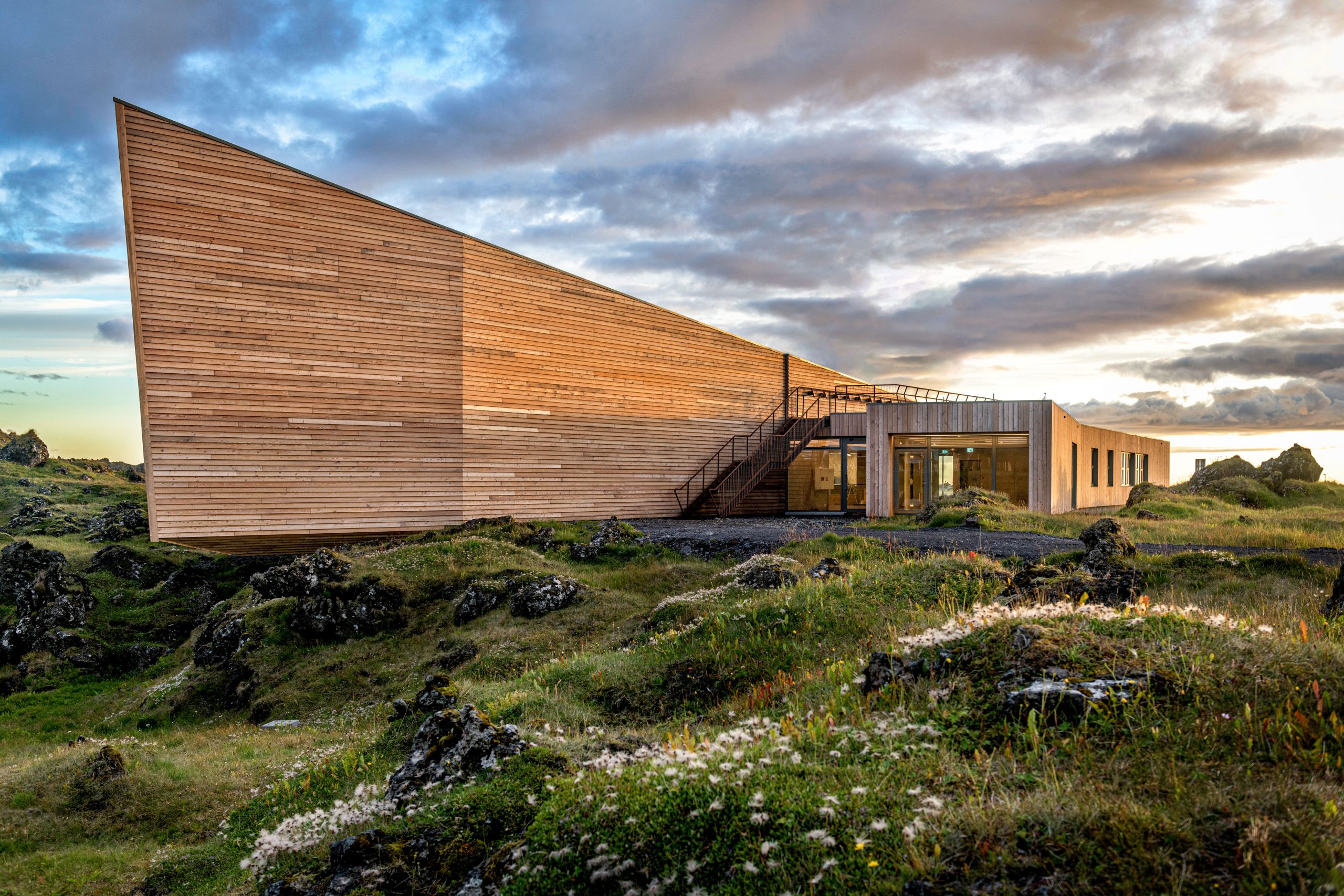 Wooden visitor building in Snæfellsjökull National Park on the Snæfellsnes peninsula.