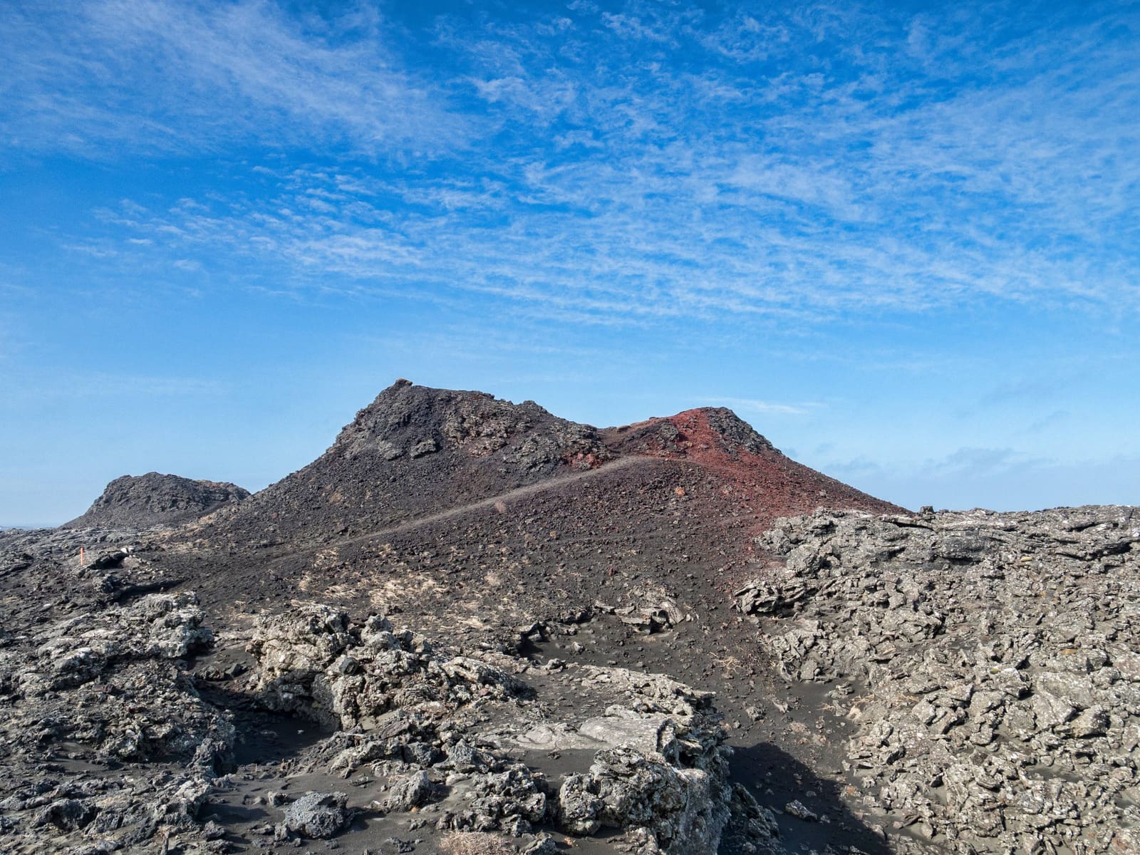 Small crater and lava ground at Stampar Crater Row on the Reykjanes Peninsula.