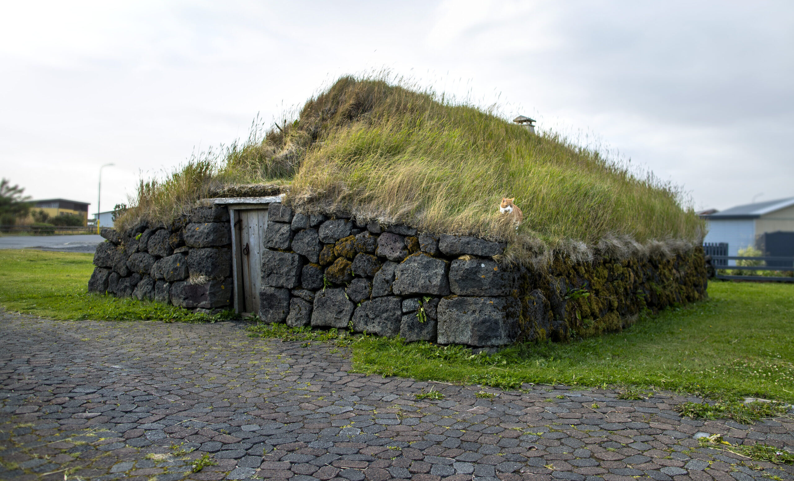Þuríðarbúð fisherman's hut with turf roof and stone walls in Stokkseyri