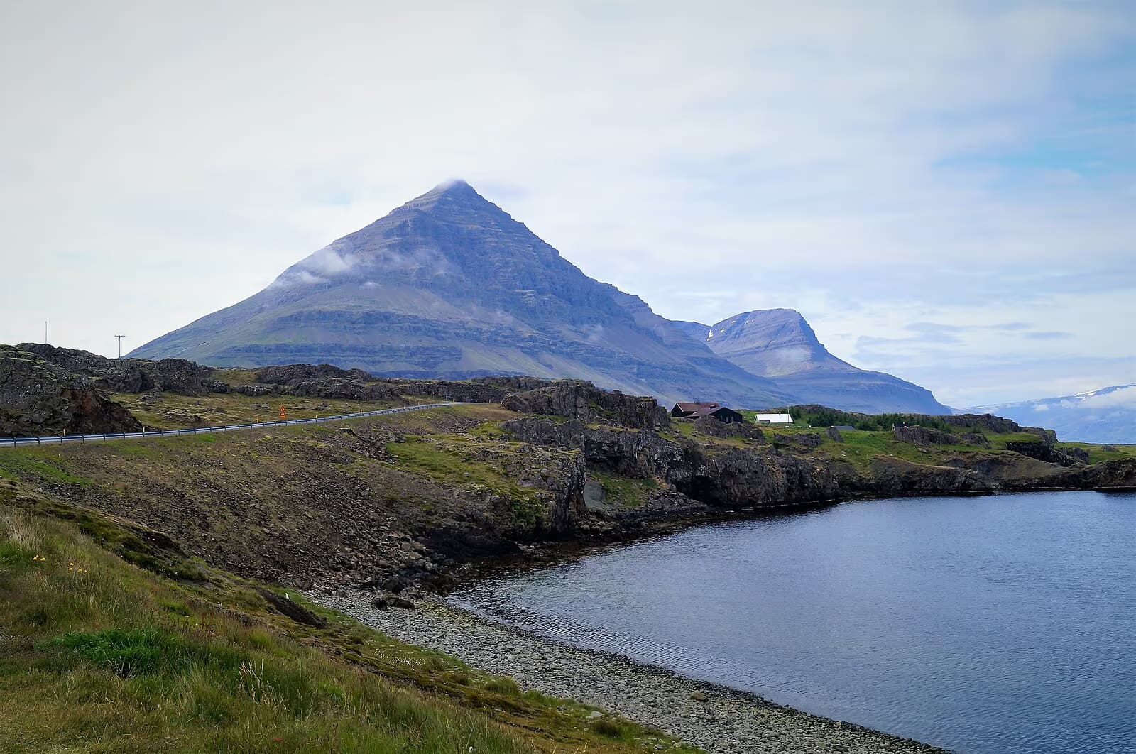 Teigarhorn farm buildings below Búlandstindur in East Iceland