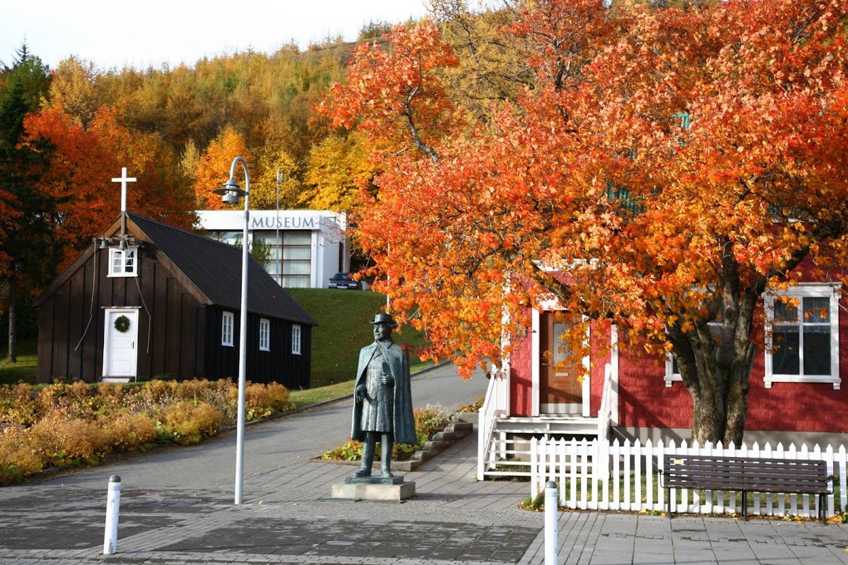 Akureyri Museum building and garden in Old Town Akureyri.