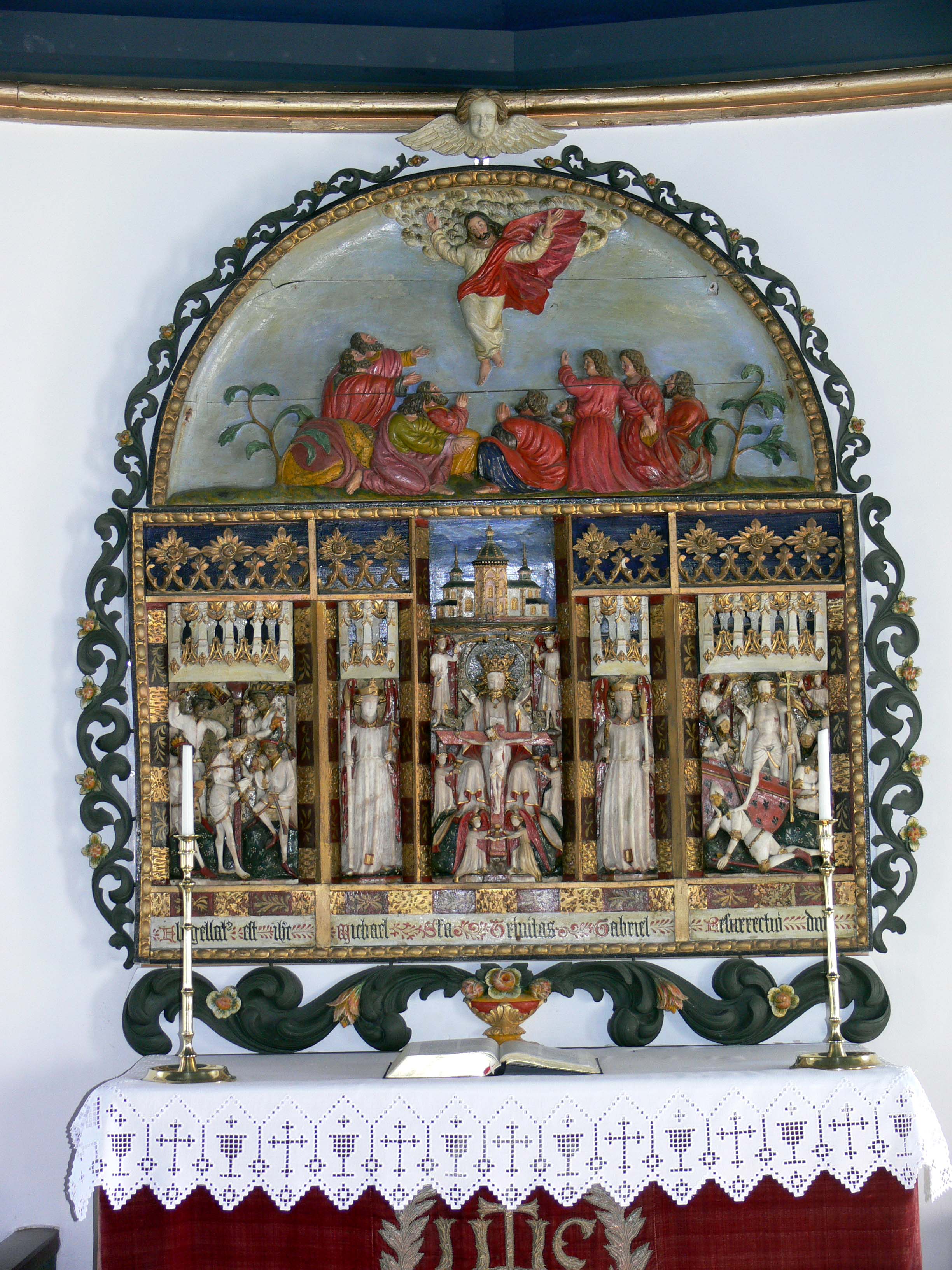 Alabaster altarpiece inside Þingeyrarkirkja Church in North Iceland.