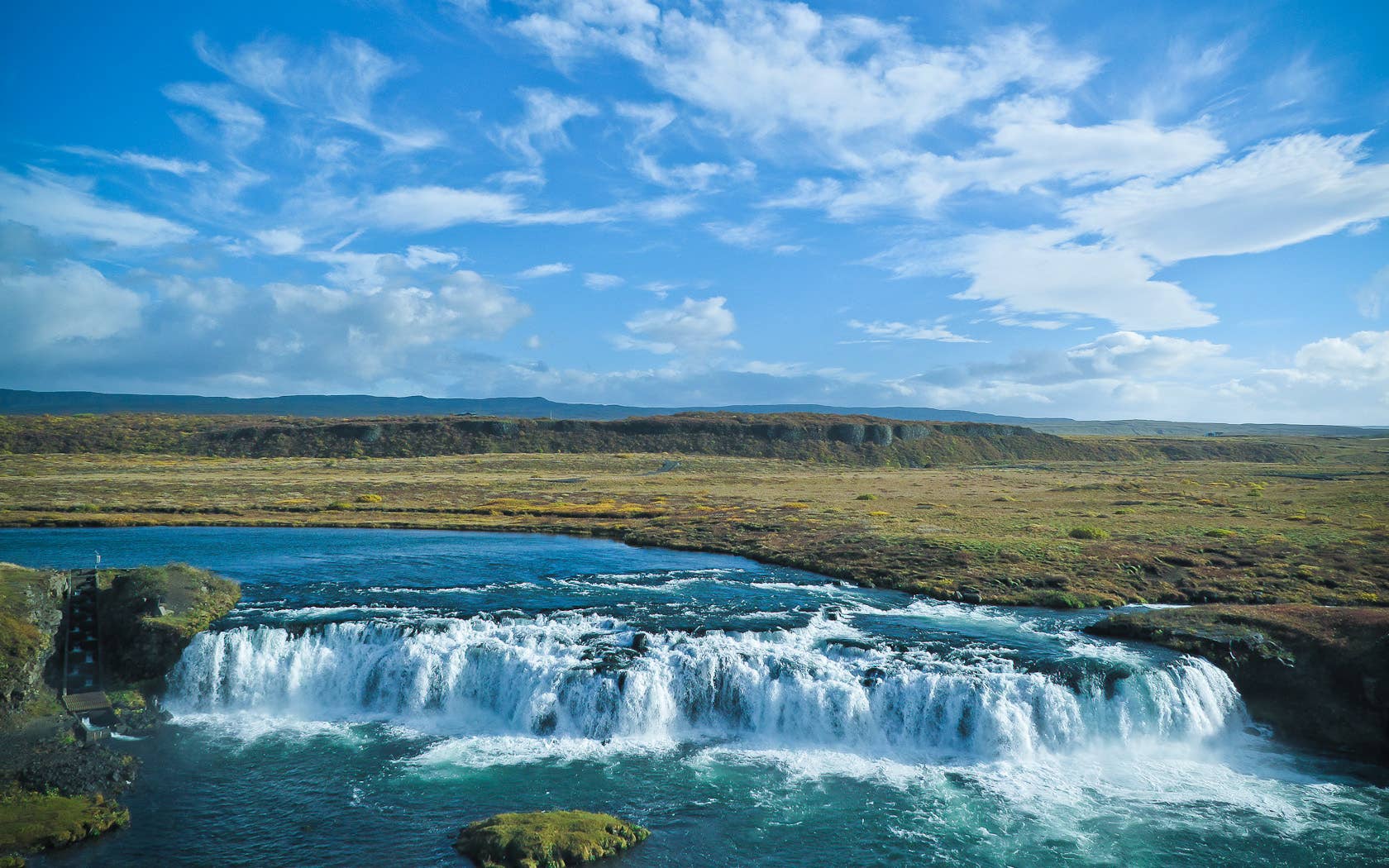Vatnsleysufoss, also known as Faxi, spreading across the Tungufljot River in South Iceland.