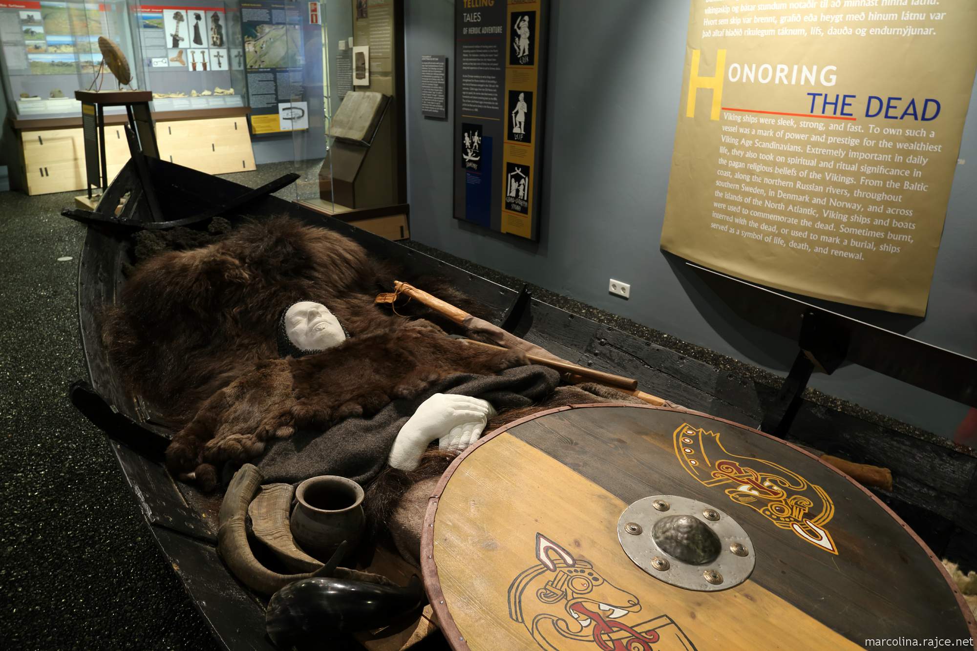A burial-themed Viking display inside Viking World.