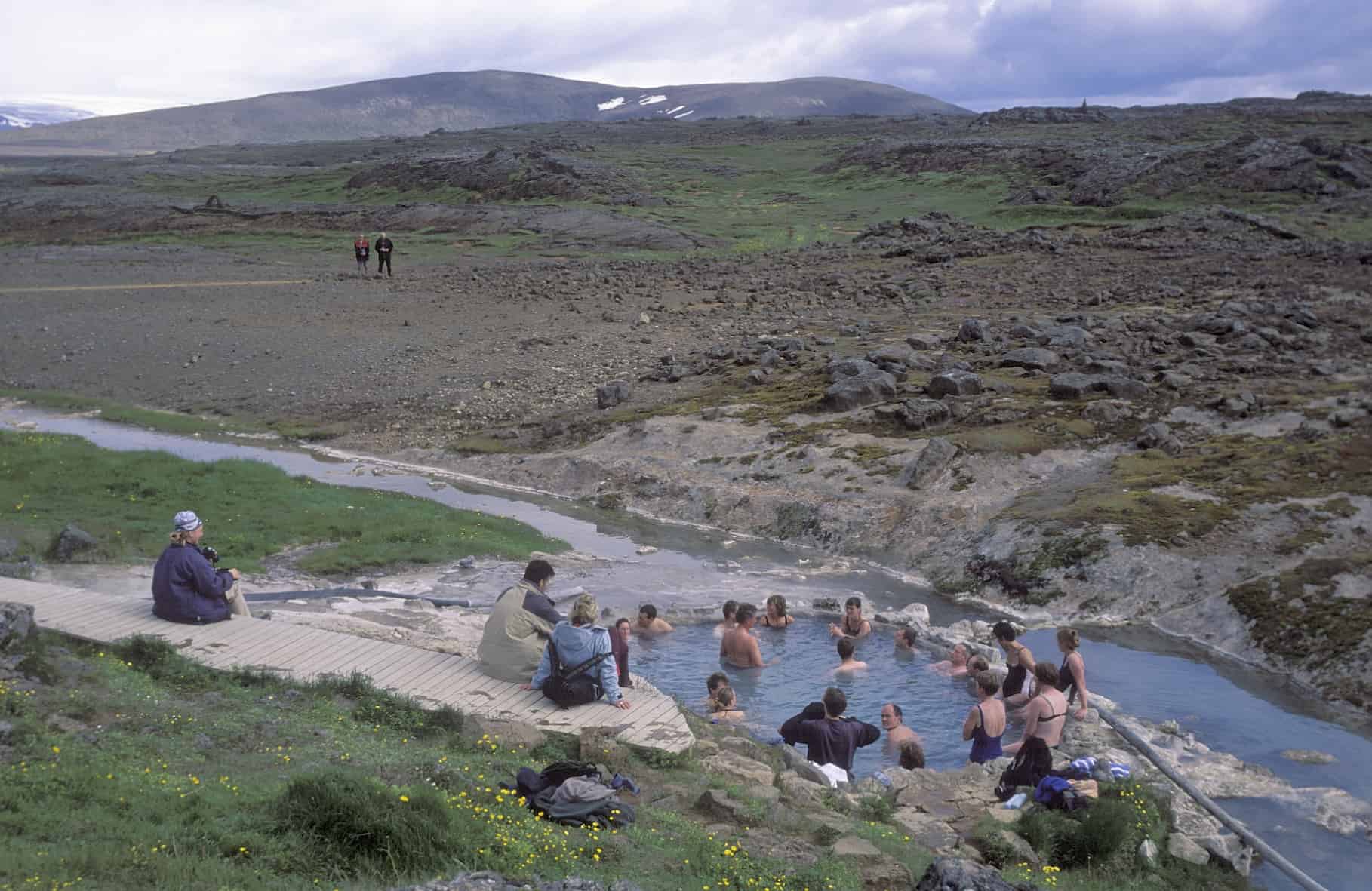 People bathing at Hveravellir in the Icelandic Highlands