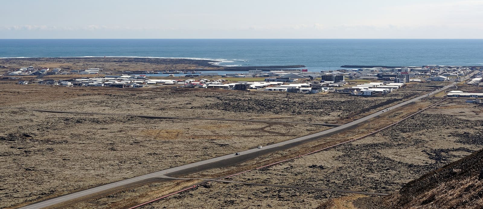 Grindavik sits between dark lava fields and the Atlantic on the Reykjanes Peninsula.