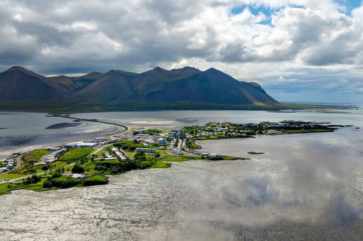 Borgarnes town in summer as a west Iceland overnight route base