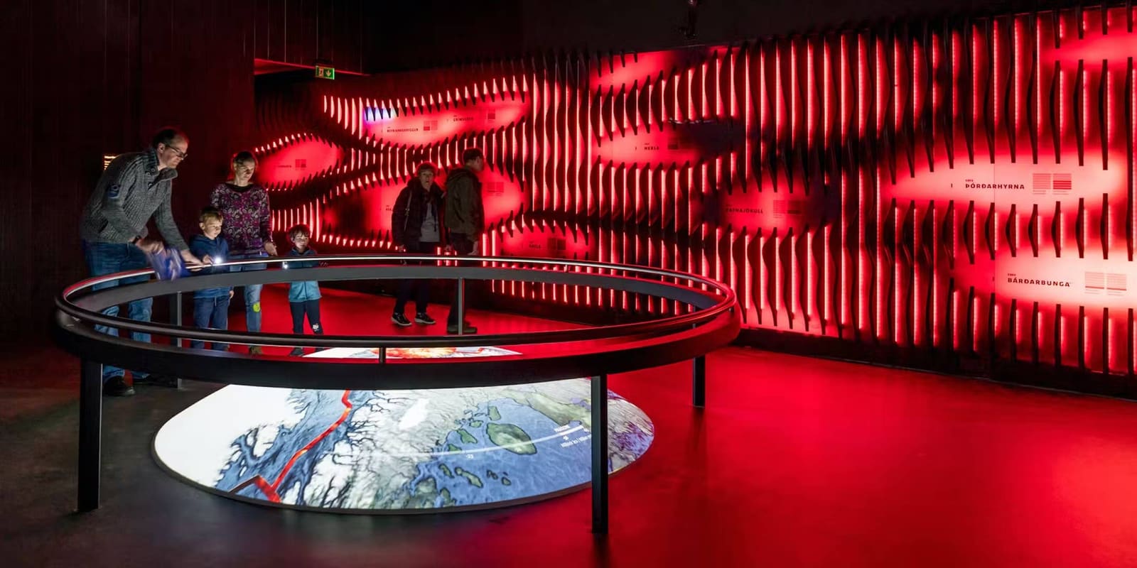 Visitors inside the interactive LAVA Centre volcano exhibition in Hvolsvöllur