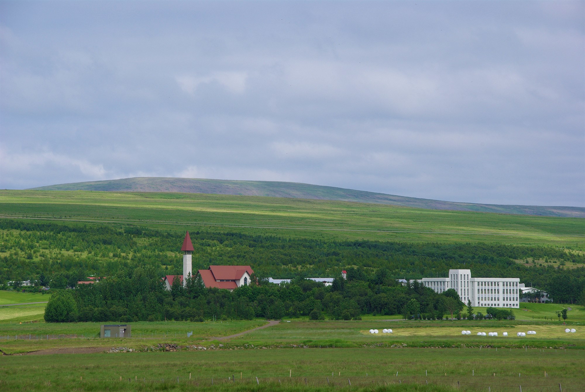 Reykholt church and Snorrastofa buildings in West Iceland