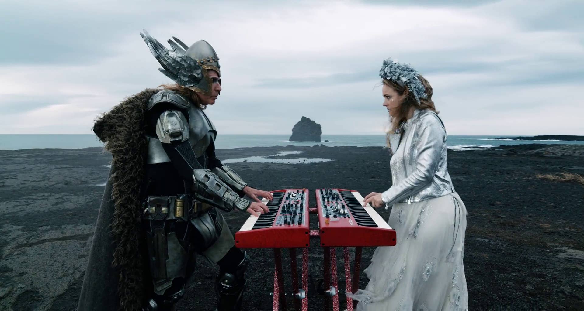 Movie keyboards set on the rough coastal ground at Valahnúkamöl in Reykjanes.