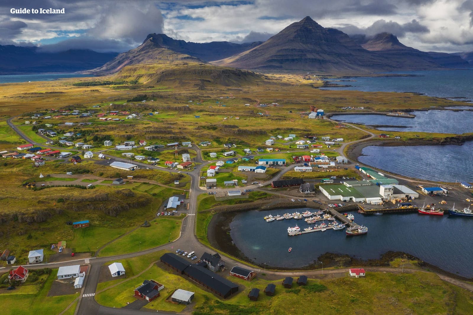 Djúpivogur town setting around ARS LONGA Contemporary Art Museum in East Iceland.