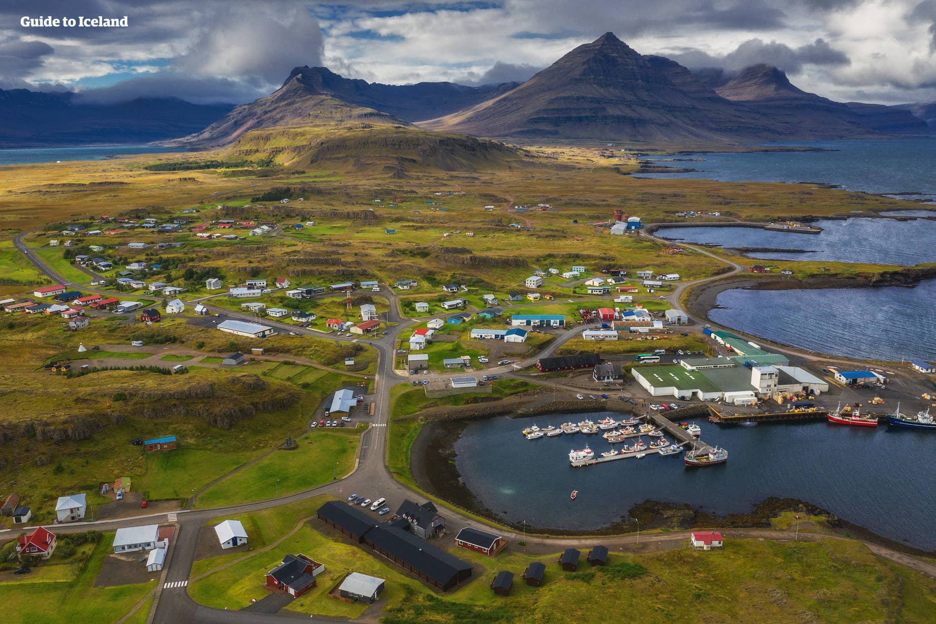 Djúpivogur town setting around ARS LONGA Contemporary Art Museum in East Iceland.