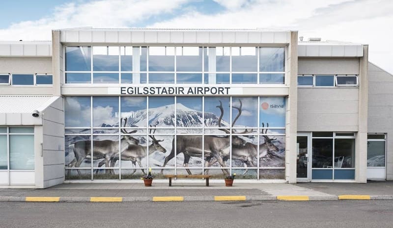 Egilsstaðir Airport terminal and apron in East Iceland.